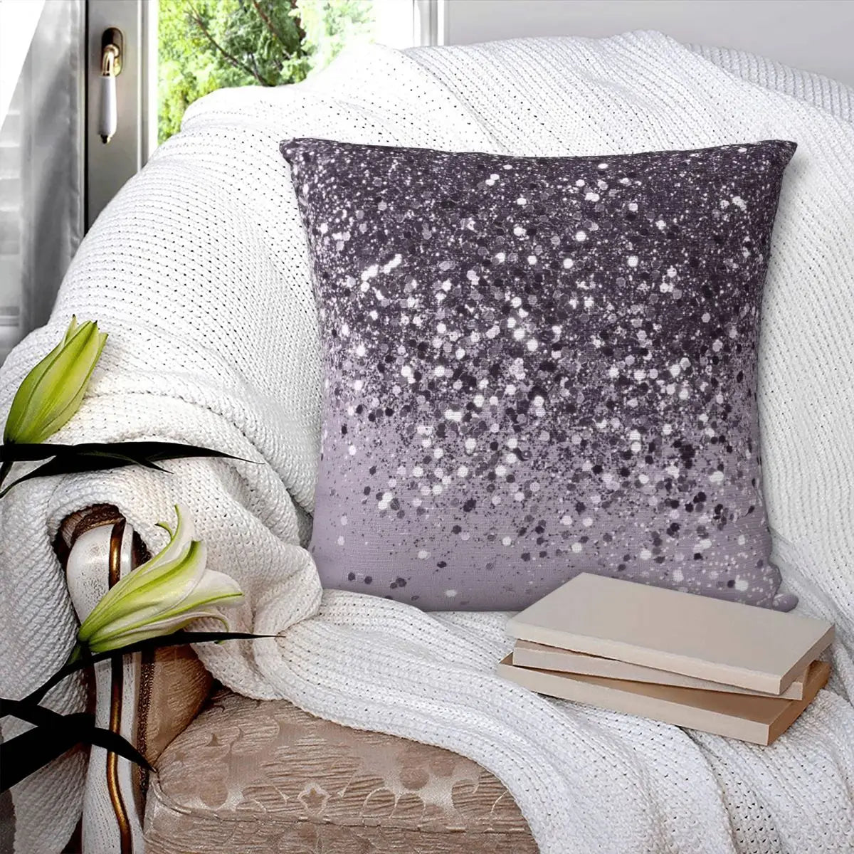 Sparkling Lavender Lady Glitter Pillowcase Polyester Pillows Cover Cushion Comfort Throw Pillow Sofa Decorative Cushions Used